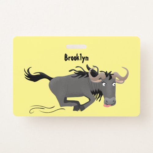Funny wildebeest running cartoon illustration badge