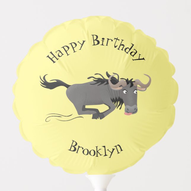 Funny wildebeest running cartoon illustration balloon (Front)