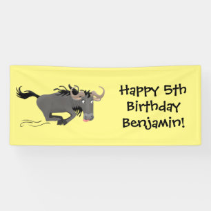 Funny wildebeest running cartoon illustration banner
