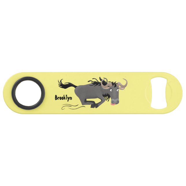 Funny wildebeest running cartoon illustration  bar key (Front (Horizontal))