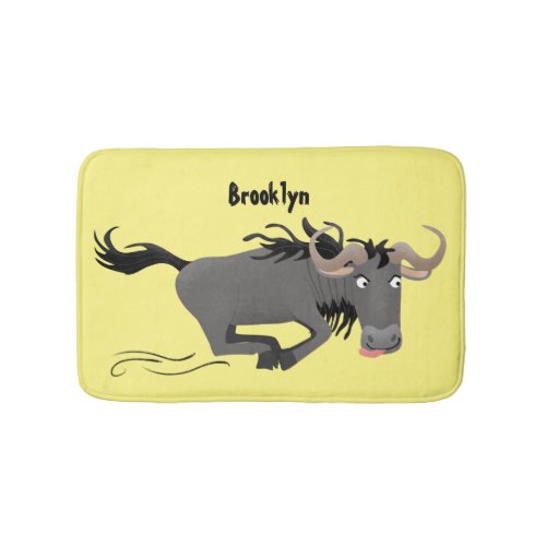 Funny wildebeest running cartoon illustration  bath mat