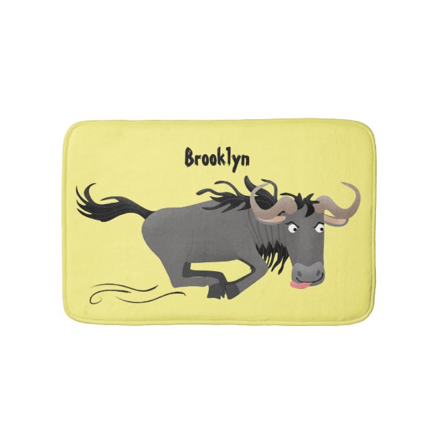 Funny wildebeest running cartoon illustration  bath mat (Front)