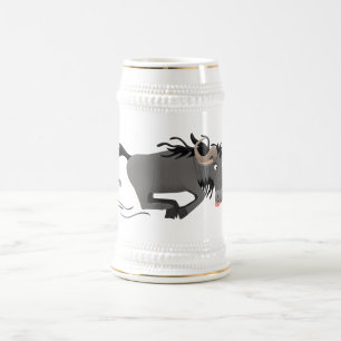 Funny wildebeest running cartoon illustration  beer stein