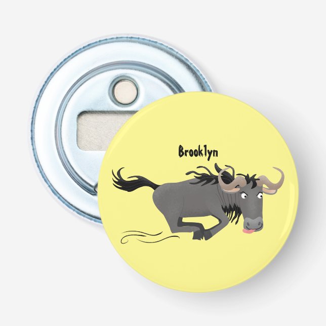 Funny wildebeest running cartoon illustration bottle opener (Front)