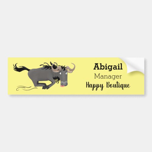Funny wildebeest running cartoon illustration bumper sticker