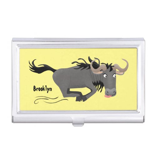 Funny wildebeest running cartoon illustration business card case