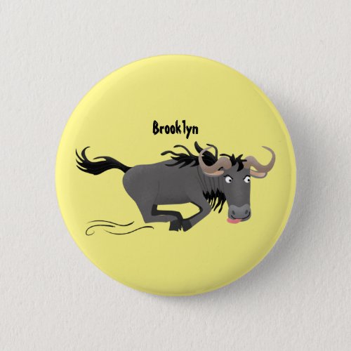 Funny wildebeest running cartoon illustration button