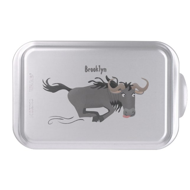 Funny wildebeest running cartoon illustration cake pan (Front)