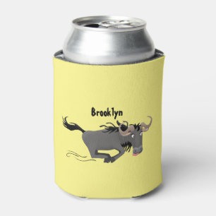 Funny wildebeest running cartoon illustration can cooler