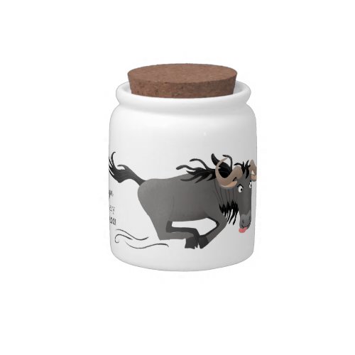 Funny wildebeest running cartoon illustration candy jar