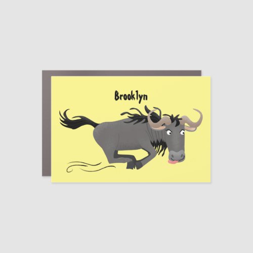 Funny wildebeest running cartoon illustration car magnet