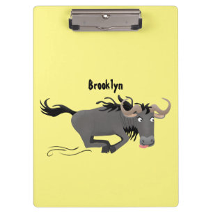 Funny wildebeest running cartoon illustration clipboard
