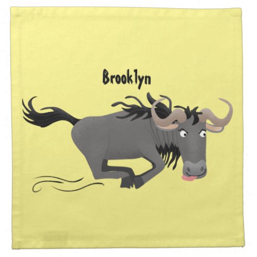 Funny wildebeest running cartoon illustration cloth napkin
