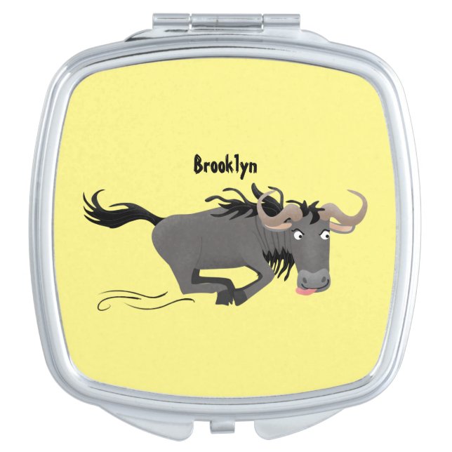 Funny wildebeest running cartoon illustration compact mirror (Front)