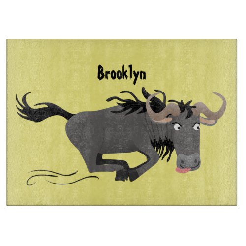 Funny wildebeest running cartoon illustration cutting board