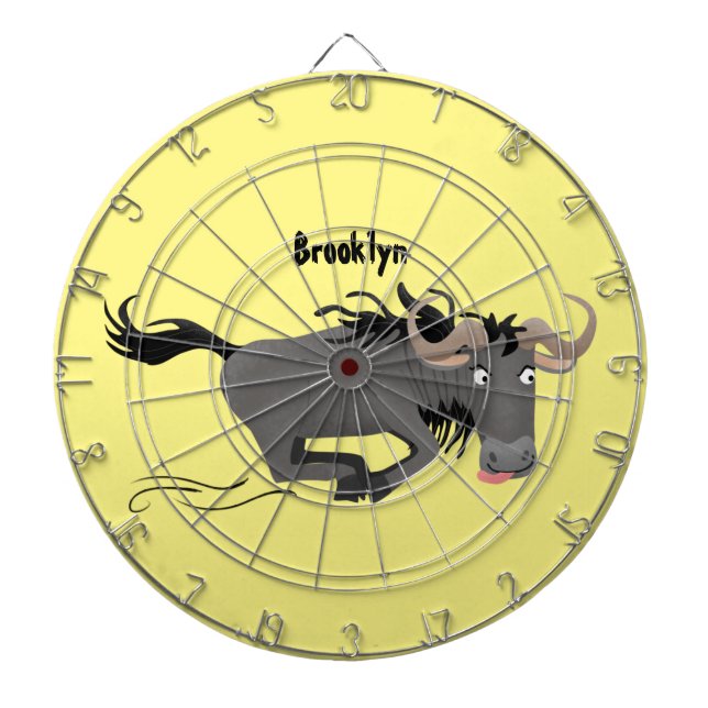 Funny wildebeest running cartoon illustration dart board (Front)
