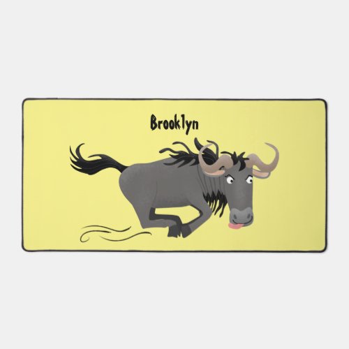Funny wildebeest running cartoon illustration desk mat