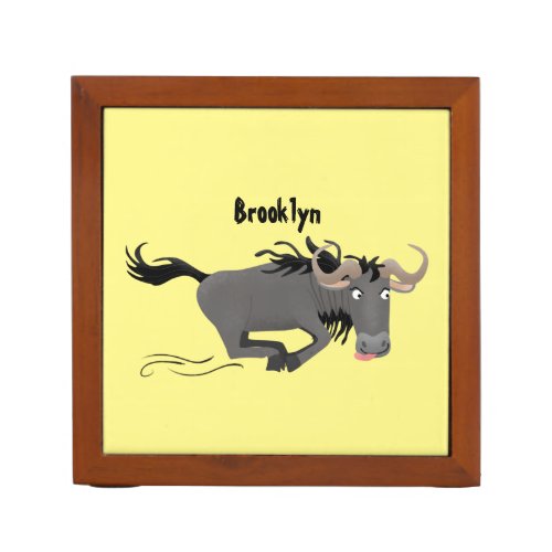 Funny wildebeest running cartoon illustration desk organizer
