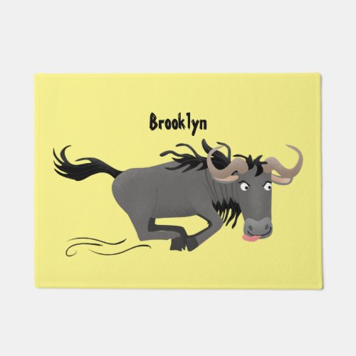Funny wildebeest running cartoon illustration doormat