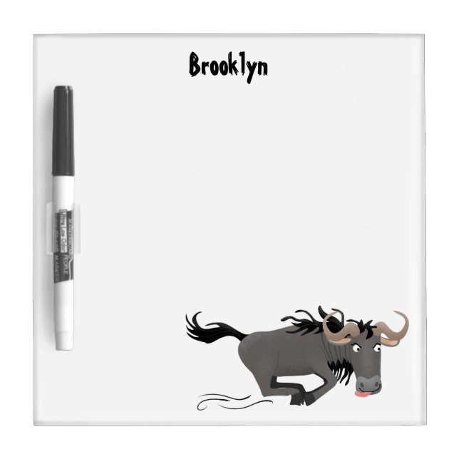 Funny wildebeest running cartoon illustration dry erase board (Front)