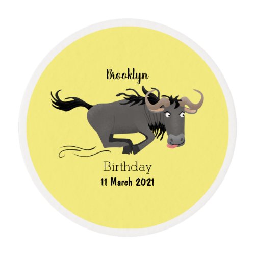 Funny wildebeest running cartoon illustration  edible frosting rounds