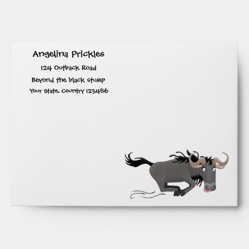Funny wildebeest running cartoon illustration envelope