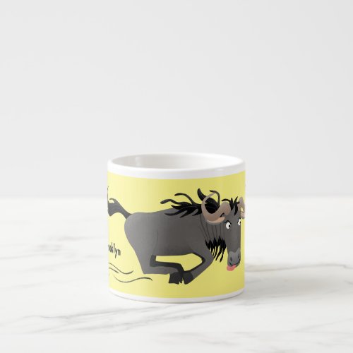 Funny wildebeest running cartoon illustration  espresso cup