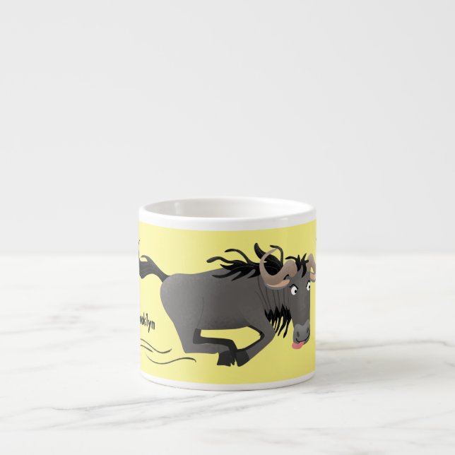 Funny wildebeest running cartoon illustration  espresso cup (Front)