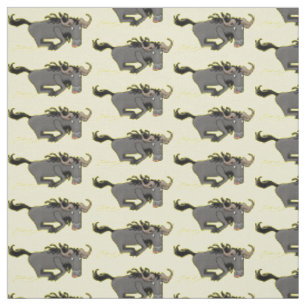 Funny wildebeest running cartoon illustration fabric