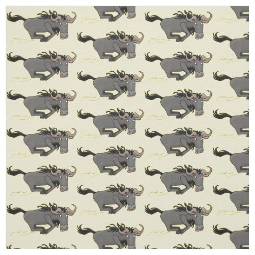 Funny wildebeest running cartoon illustration fabric