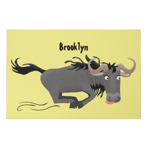 Funny wildebeest running cartoon illustration faux canvas print