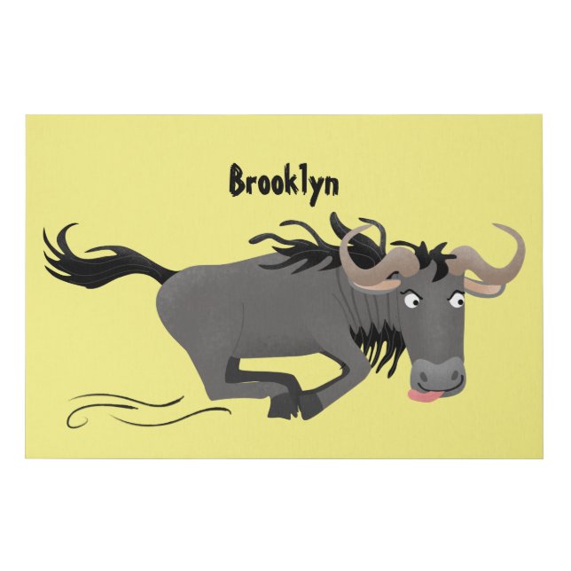 Funny wildebeest running cartoon illustration faux canvas print (Front)