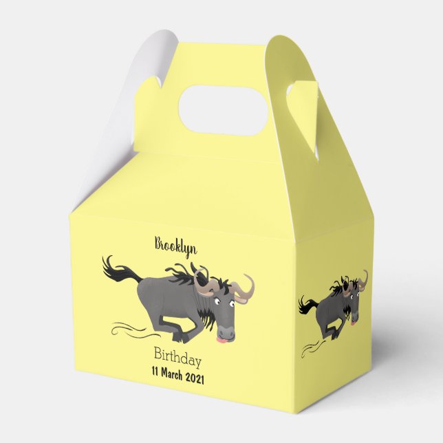 Funny wildebeest running cartoon illustration  favor boxes (Front Side)
