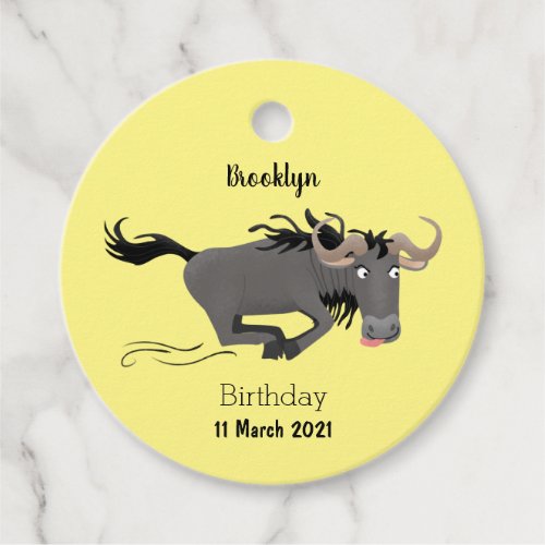 Funny wildebeest running cartoon illustration favor tags