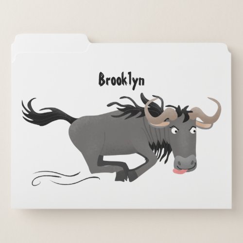 Funny wildebeest running cartoon illustration  file folder