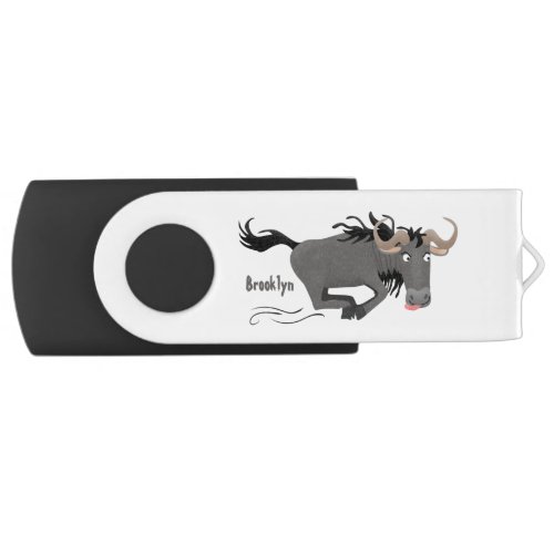 Funny wildebeest running cartoon illustration flash drive