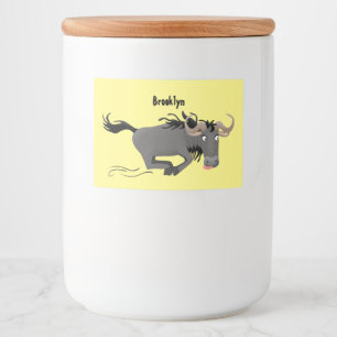 Funny wildebeest running cartoon illustration food label