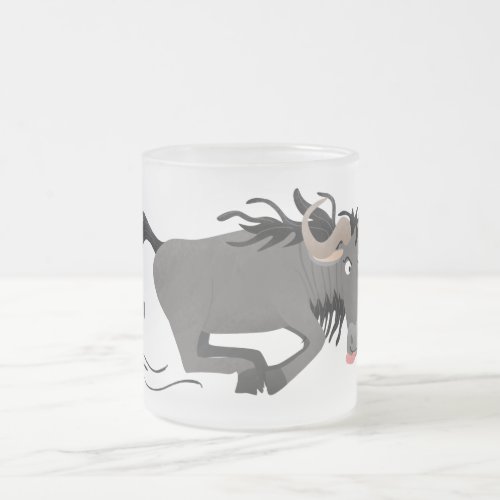 Funny wildebeest running cartoon illustration  frosted glass coffee mug