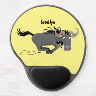 Funny wildebeest running cartoon illustration gel mouse pad