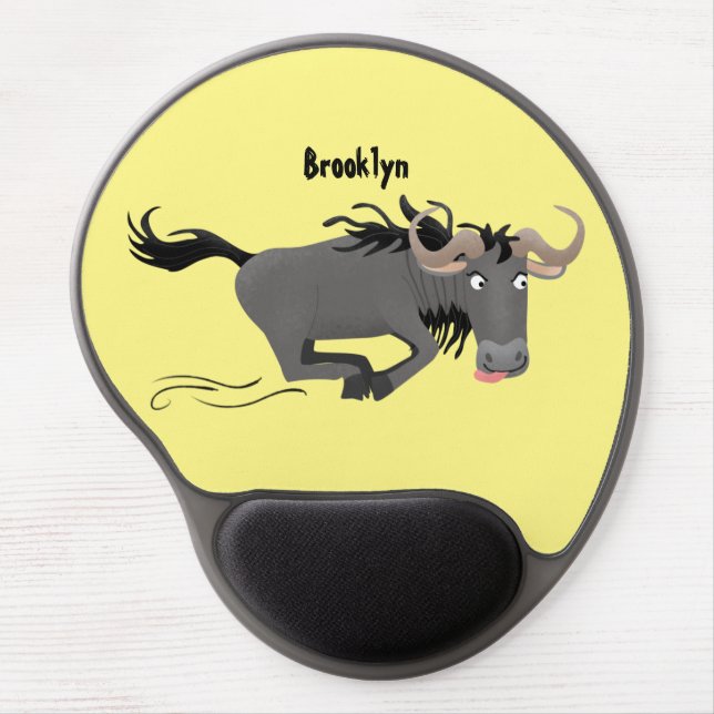 Funny wildebeest running cartoon illustration  gel mouse pad (Front)