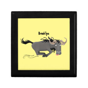 Funny wildebeest running cartoon illustration gift box