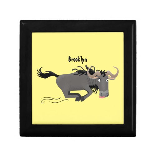 Funny wildebeest running cartoon illustration gift box