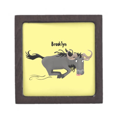 Funny wildebeest running cartoon illustration gift box