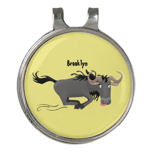 Funny wildebeest running cartoon illustration golf hat clip
