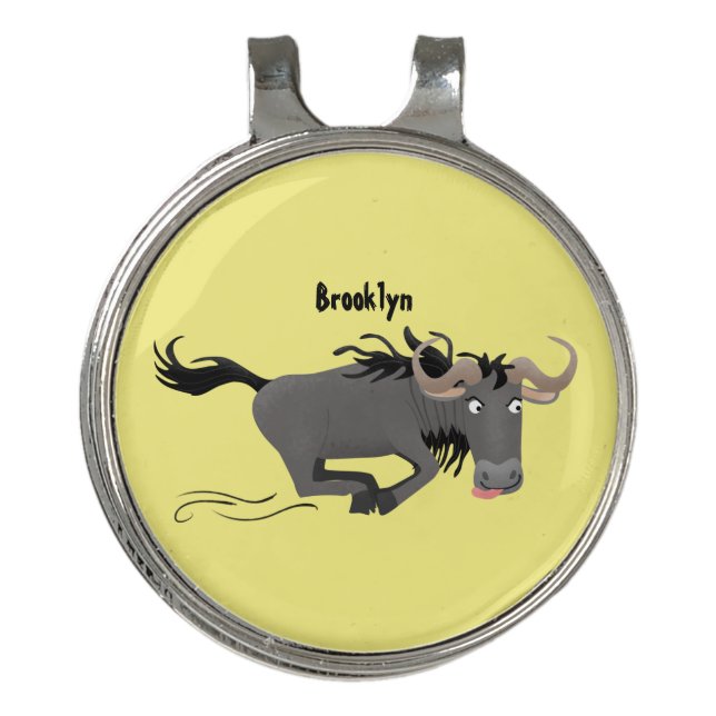 Funny wildebeest running cartoon illustration golf hat clip (Front)