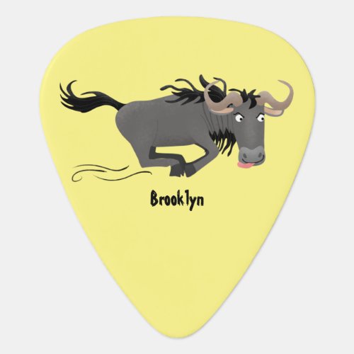 Funny wildebeest running cartoon illustration  guitar pick