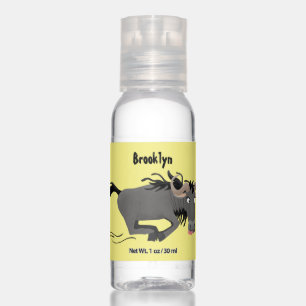 Funny wildebeest running cartoon illustration hand sanitizer