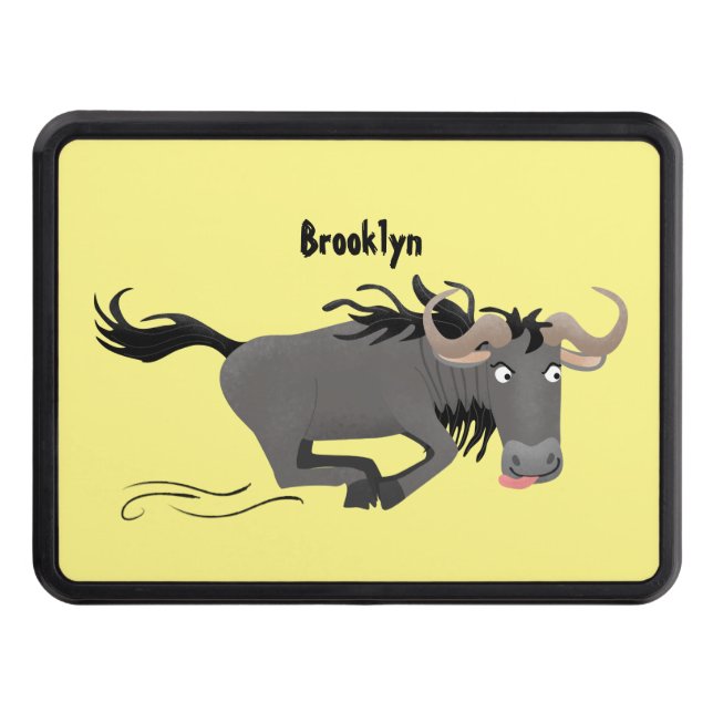 Funny wildebeest running cartoon illustration hitch cover (Front)