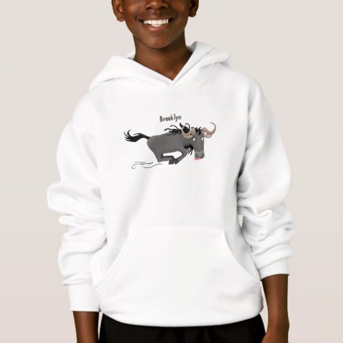 Funny wildebeest running cartoon illustration hoodie