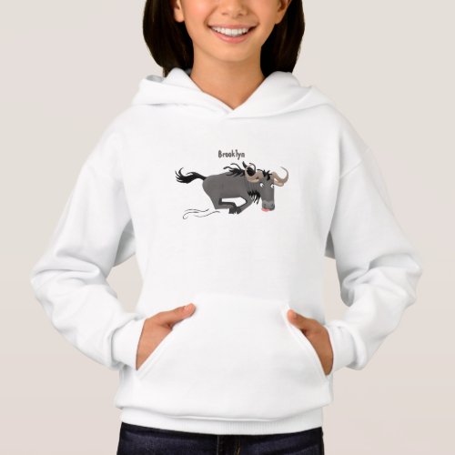Funny wildebeest running cartoon illustration  hoodie
